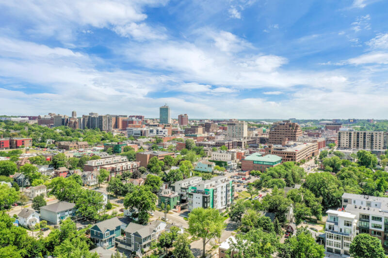 Aerial View of Downtown Ann Arbor in Summer Looking South