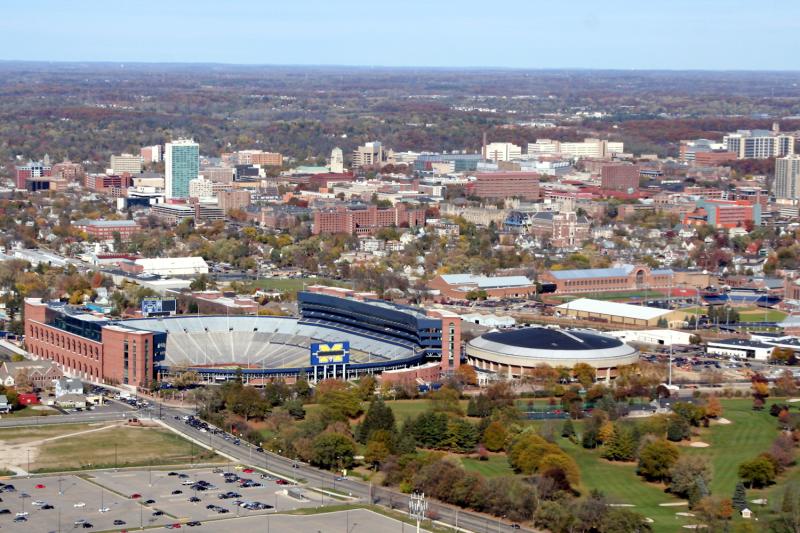 University of Michigan and Downtown Ann Arbor Aerial View