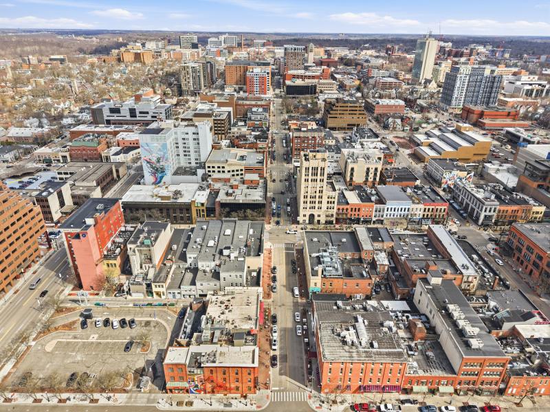 Aerial Photo of Downtown Ann Arbor from Washington Street in March 2026